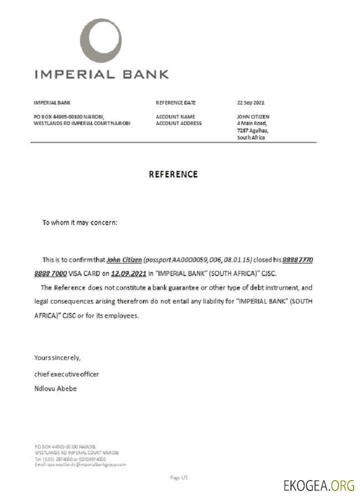 Afrique du Sud , Référence de la banque impériale , closure